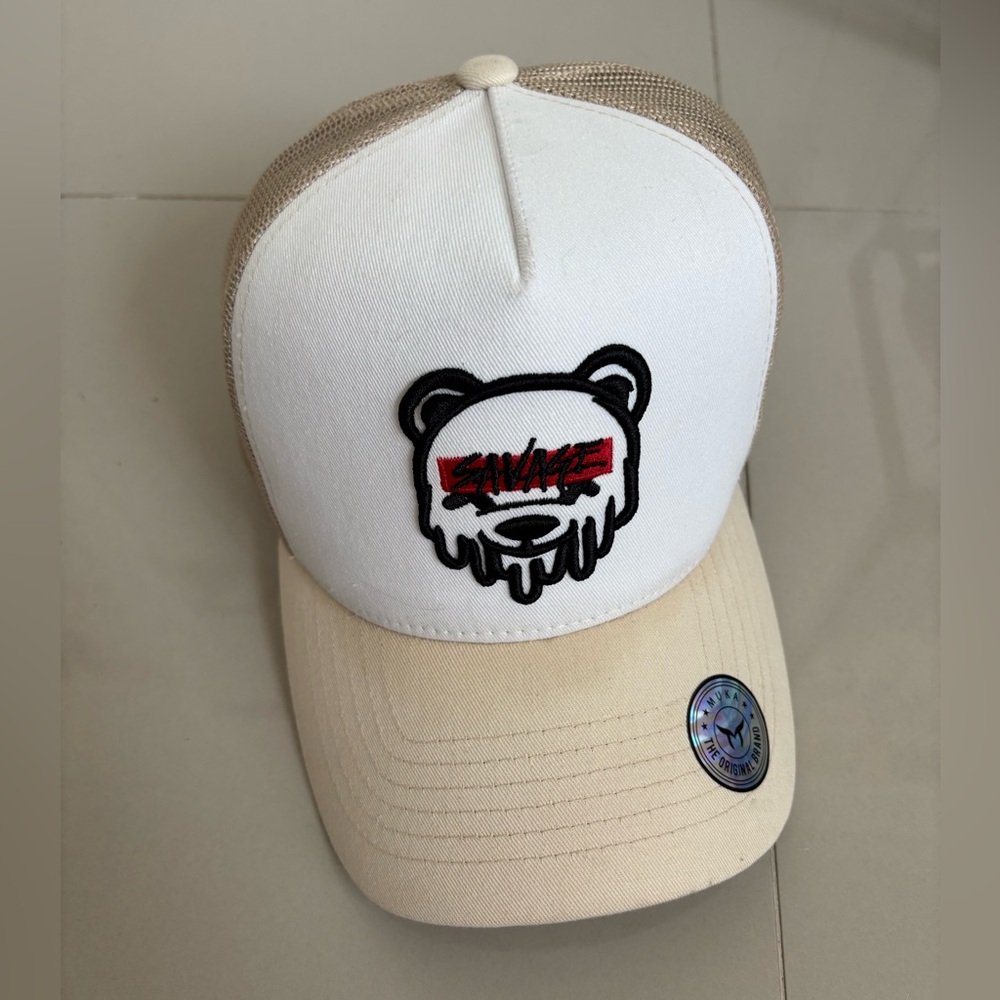 Mu:ka Savage Panda Trucker Hat Beige White Mesh Snapback Cap – Preowned